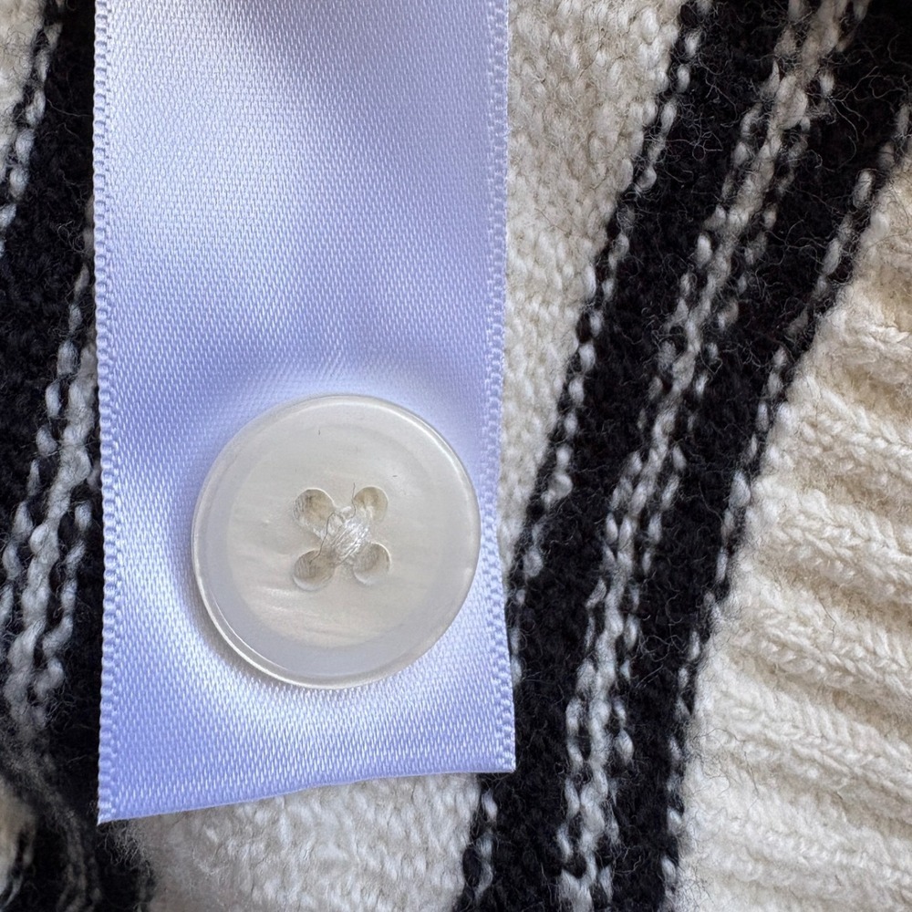 Song of Style Aimee Song Ivory & Black Striped Short Sleeve Button Up Sweater,XL - Picture 8 of 8